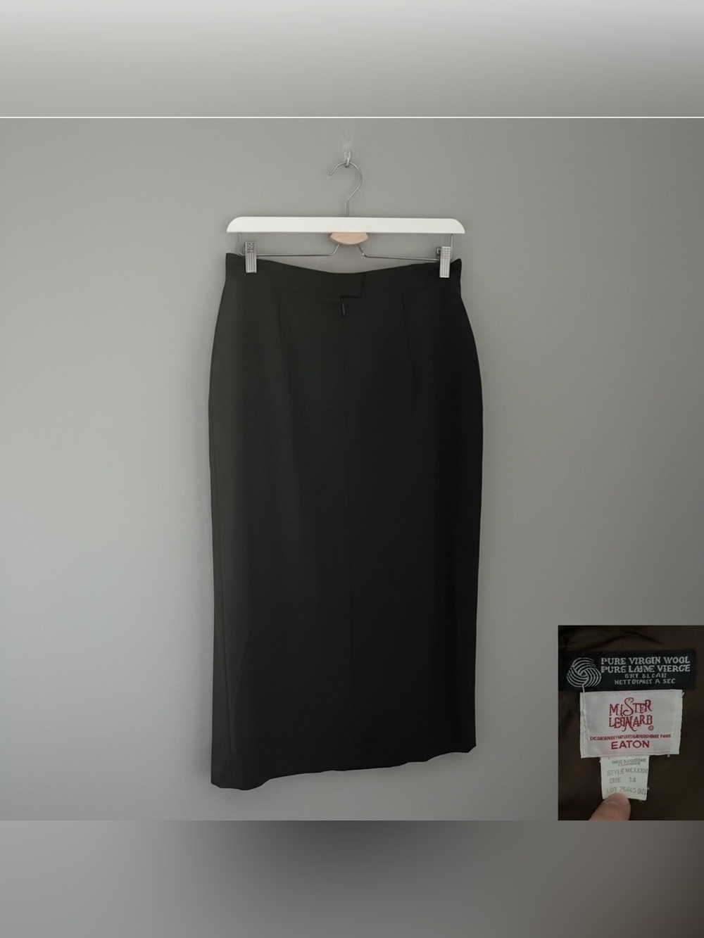 Mister Leonard Black Virgin Wool Midi Pencil Skirt Size 14